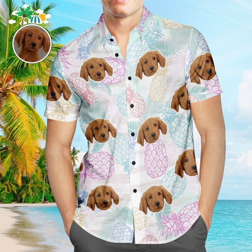 Custom Face Hawaiian Shirt Pineapple Design Men's Popular All Over Print Hawaiian Beach Shirt Holiday Gift - PetGiftsCustom