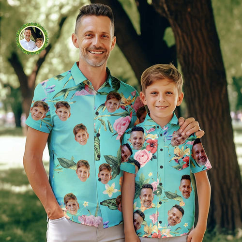 Custom Face Hawaiian Style Shirt Flowers Family Matching