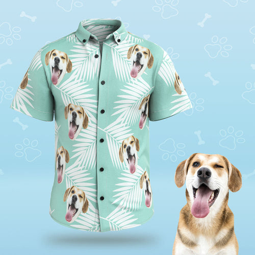 Custom Face Men Hawaiian Shirts Personalized Cute Dog Face for Pet Lover - Blue