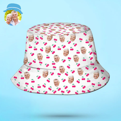 Custom Bucket Hat Unisex Face Bucket Hat Personalize Wide Brim Outdoor Summer Cap Cherry Grandparents' Day Gifts for Grandma