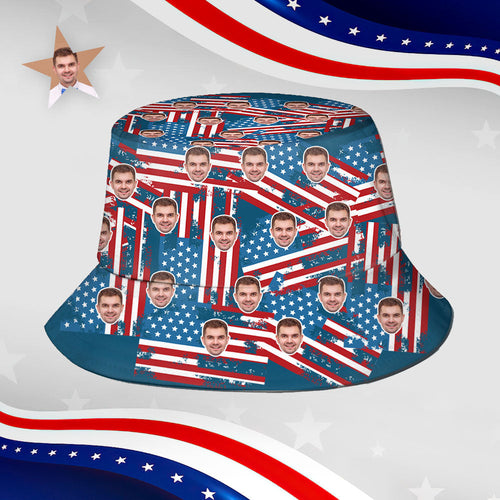 Custom Bucket Hat Face Unisex Fisherman Hat Summer Hat Independence Day