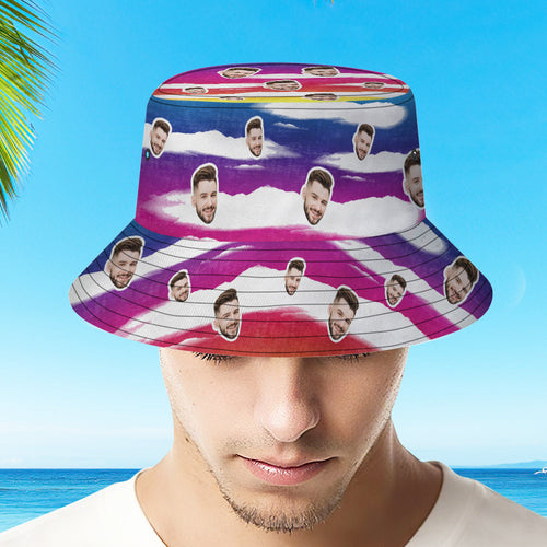 Custom Bucket Hat Unisex Face Bucket Hat Personalized Wide Brim Outdoor Summer Cap Hiking Beach Sports Hats- SantaSocks