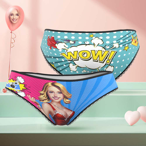 Custom Face Panties Personalized Cartoon-Style Lace Panties for Women - FaceSocksUsa