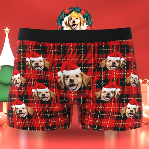 Custom Face Men's Boxers Briefs Personalized Men's Christmas Shorts Gift With Photo Check Pattern - FaceSocksUsa