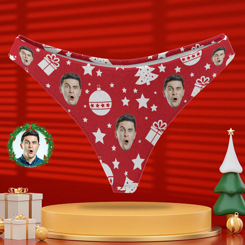 Custom Photo Panty Personalized Face Red Thong Underwear Christmas Gifts for Women