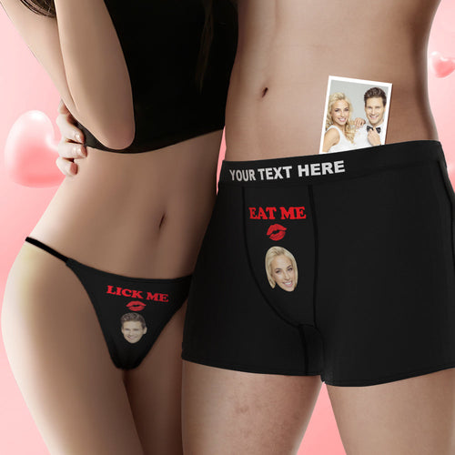 Custom Face Lick Me Couple Underwear Personalized Underwear Valentine's Day Gift - FaceSocksUSA