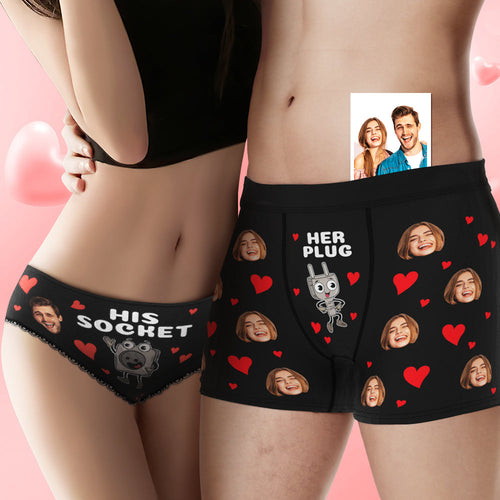 Custom Face Couple Underwear Personalized Boxer Briefs and Panties Valentine's Day Gifts - FaceSocksUSA