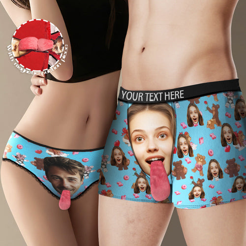 Custom Face Underwear Personalized Magnetic Tongue Underwear Love Bear Valentine's Gifts for Couple - FaceSocksUSA