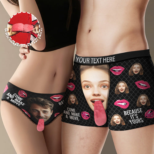 Custom Face Underwear Personalized Magnetic Tongue Underwear COME AND MAK A MOVE Valentine's Day Gifts for Couple - FaceSocksUSA