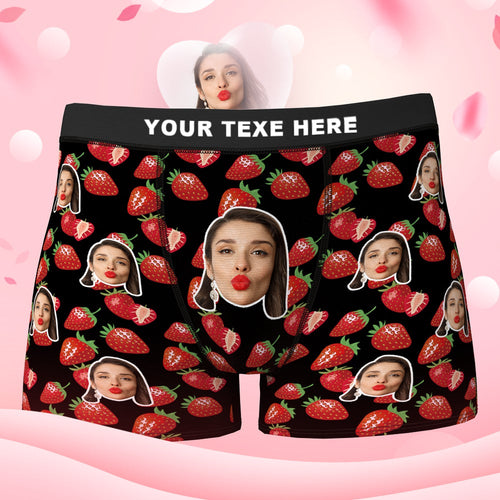 Custom Face Boxer Shorts Personalized Photo Boxer Shorts Valentine's Day Gifts - Full of Strawberry