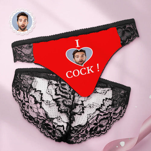Custom Women Lace Panty I Love Cock Photo Sexy Panties Sweet Gift - FaceSocksUsa