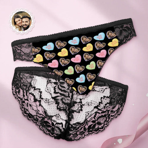 Custom Women Lace Panty Heart Face Sexy Panties Sweet Gift - FaceSocksUsa