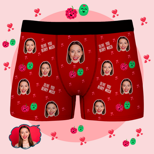 Custom Face Boxer Shorts Personalized Photo Boxer Shorts - OLIVE YOU BERRY MUCH
