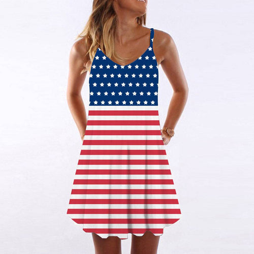 American Independence Day Sling Flag Printed Loose Casual Dress