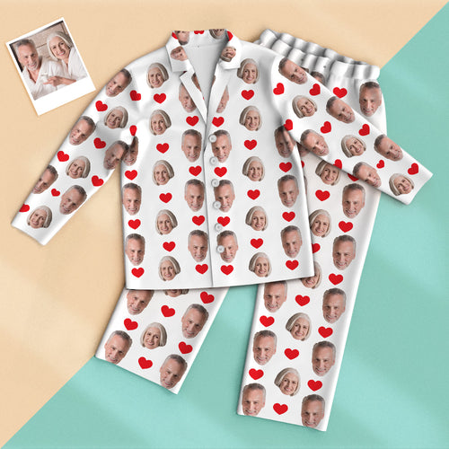 Custom Photo Long Sleeve Pajamas, Sleepwear, Nightwear Heart Grandparents' Day Gifts