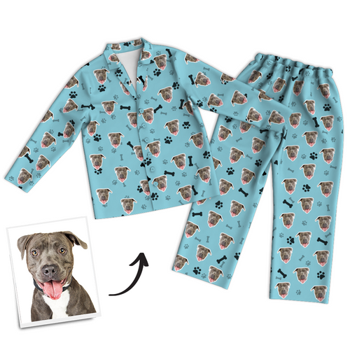 Custom Dog Photo Long Sleeve Pajamas, Sleepwear, Nightwear - Bone