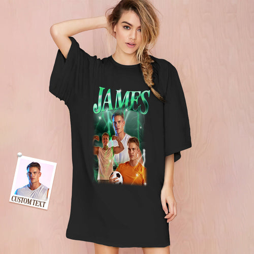 Custom Photo Vintage Nightdress Personalized Name Women's Oversized Colorful Nightshirt Gifts For Women - FaceSocksUSA
