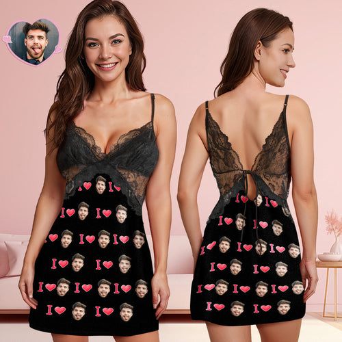 Custom Face Women Lace Sleepwear LOVE YOU Personalised Photo Nightwear Valentine's Day Gift