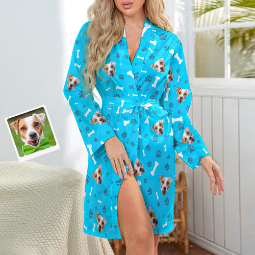 Custom Face Dog Paw Print Long Sleeved Nightgown For Dog Lover