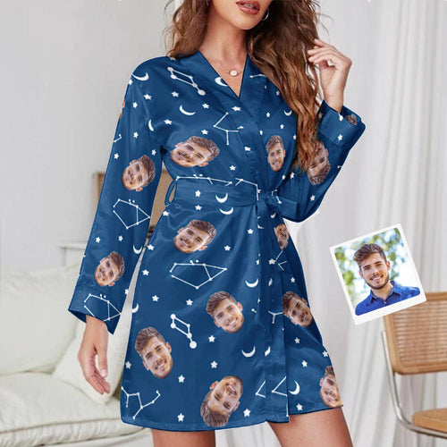 Custom Face Starry Sky Long Sleeved Nightgown