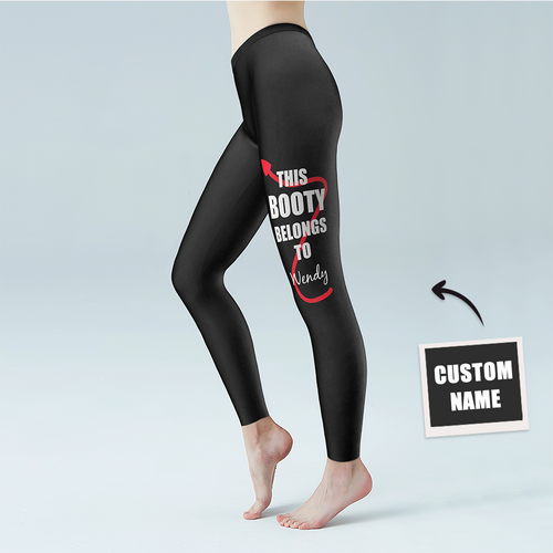 Women's Yoga gym pants Custom Name Leggings - THIS BOOTY BELONGS TO NAME