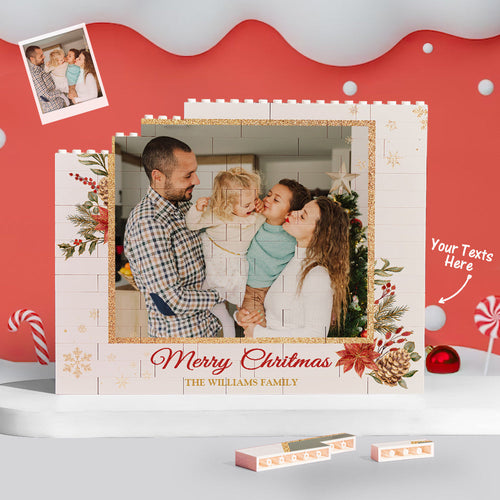 Custom Building Block Puzzle Personalized Horizontal Trio Photo Brick Christmas Gift for Family