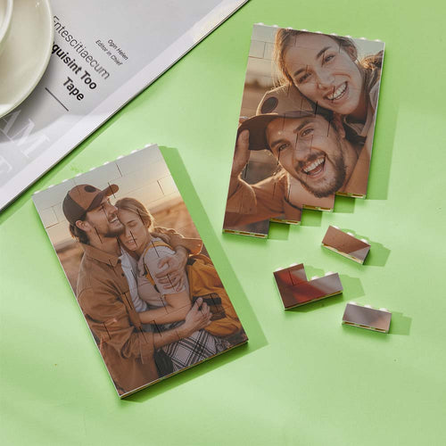 Personalized Building Block Puzzle Rectangle Building Photo Brick Custom Double Sided Photo Frame - FaceSocksUsa