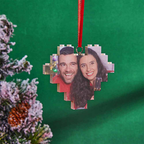 Christmas Ornament Personalized Building Block Puzzle Custom Heart Single Sided Photo Brick - FaceSocksUsa