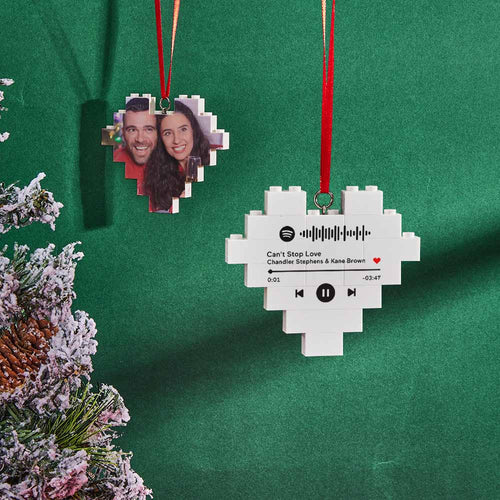 Christmas Ornament Personalized Building Block Puzzle Custom Music Code Heart Photo Brick - FaceSocksUsa