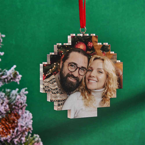 Christmas Ornament Custom Round Single Sided Photo Brick Personalized Building Block Puzzle - FaceSocksUsa