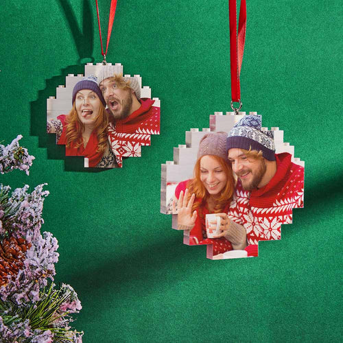 Christmas Ornament Custom Round Double Sided Photo Brick Personalized Building Block Puzzle - FaceSocksUsa