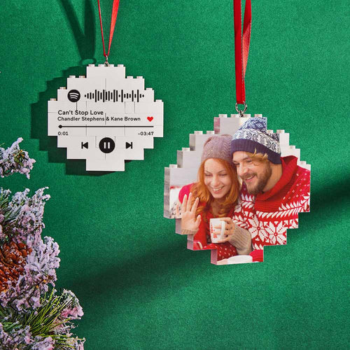 Christmas Ornament Custom Music Code Round Photo Brick Personalized Building Block Puzzle - FaceSocksUsa