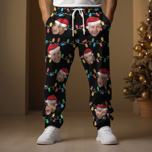 Custom Face Sweatpants Personalized Photo Christmas Family Xmas Leds Golf Pants for Him