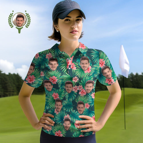 Custom Face Women Polo Shirts Personalized Photo Shirt Red Flowers