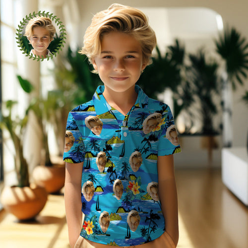 Custom Face Kids Polo Shirts Personalized Photo Hawaiian Style Shirt Vice City - FaceSocksUsa