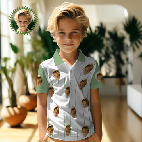 Custom Face Kids Polo Shirts Personalized Photo Shirt Green Stripes - FaceSocksUsa