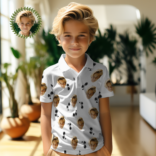 Custom Face Kids Polo Shirts Personalized Photo Shirt Coconut Trees - FaceSocksUsa