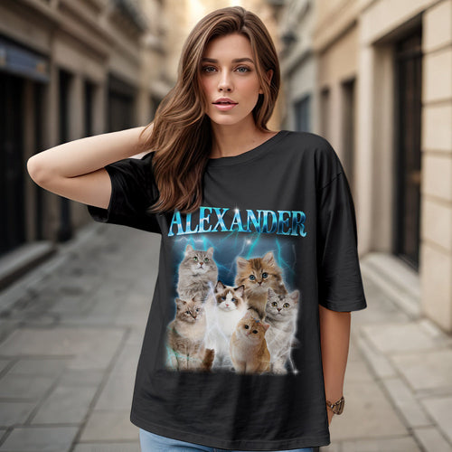 Custom Photo Vintage Tee Personalized Name T-shirt Pet Gifts Cat