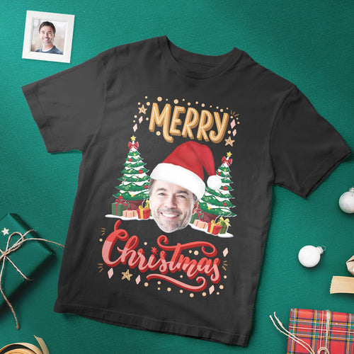 Custom Christmas Face T-shirt Funny Merry Christmas Photo Shirt