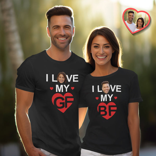 Custom Couple Matching T-shirts I Love My BF I Love My GF Valentine's Day Gift - FaceSocksUSA