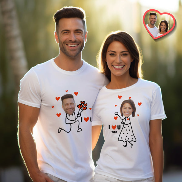 Custom Couple Matching T-shirts I Love You Too Personalized Matching Couple Shirts Valentine's Day Gift - FaceSocksUSA