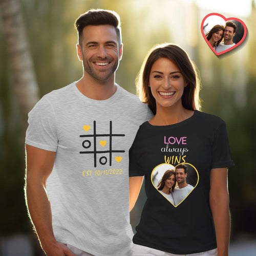 Custom Couple Matching T-shirts Love Always Wins Personalized Matching Couple Shirts Valentine's Day Gift - FaceSocksUSA