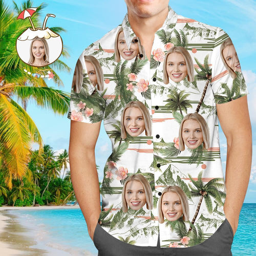 Custom Face Shirt Hawaiian Shirts and Dress Couple Outfit for Lover - Coconut Tree