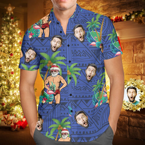 Custom Face Personalized Christmas Hawaiian Shirt Santa Claus on Vacation Holiday Gifts