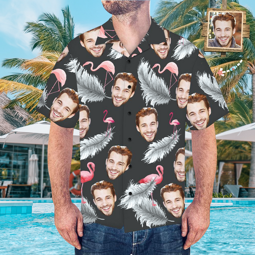 Custom Face Shirt Men's Hawaiian Shirt Colorful Flamingo