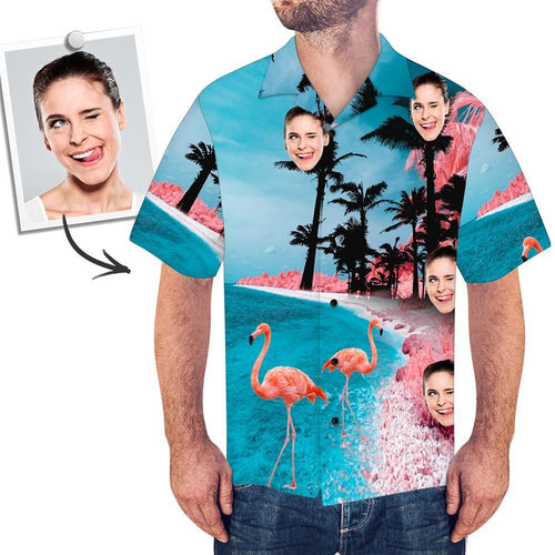 Custom Face Shirt Men's Hawaiian Shirt Sea Flamingo