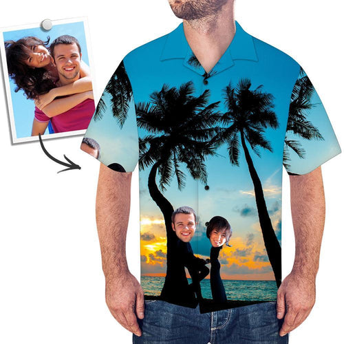 Custom Face Shirt Men's Hawaiian Shirt Sea Palm