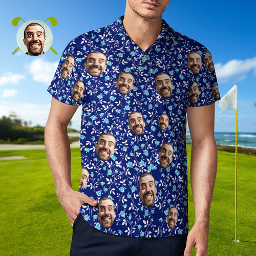 Custom Face Polo Shirt For Men Flower Power Personalized Hawaiian Golf Shirts