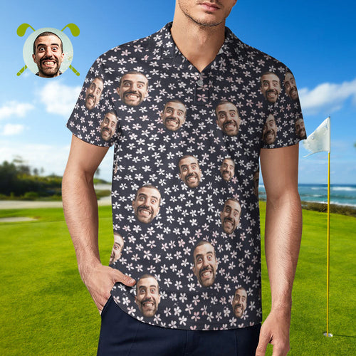 Custom Face Polo Shirt For Men Flowers Style Personalized Hawaiian Golf Shirts