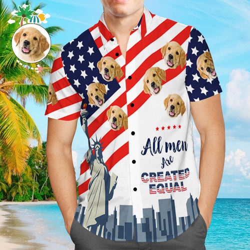 Fourth of July Custom Hawaiian Shirt with Dog Photo Personalized Hawaiian Shirt American Flag Shirt